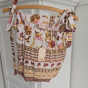 Good Luck Gem Floral Print Women's Crop Top - Pink and Brown NWT Size S